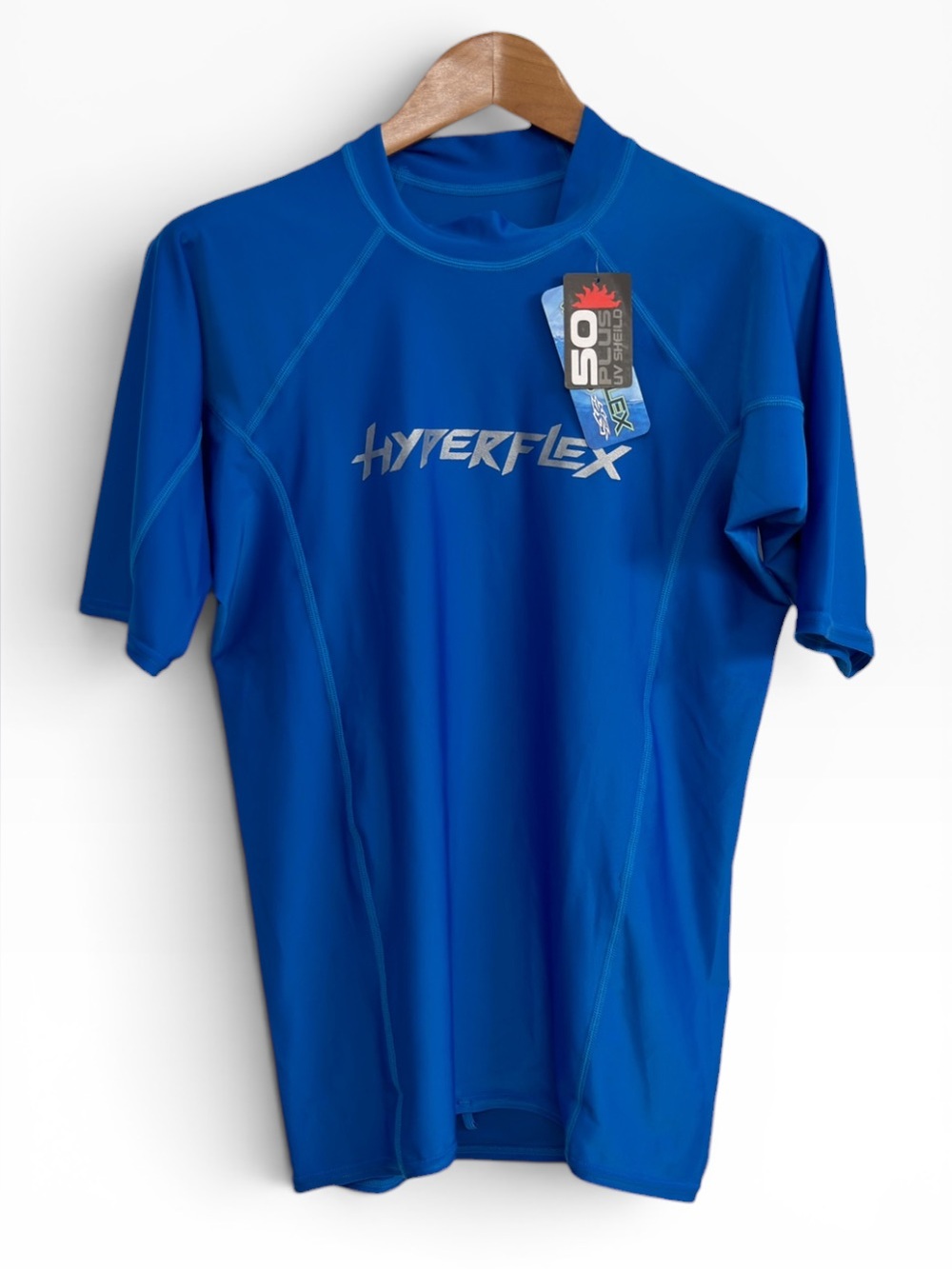 Hyperflex Blue 50+ UV Rash Guard Short Sleeve Swim Surf Shirt NWT Men’s Medium